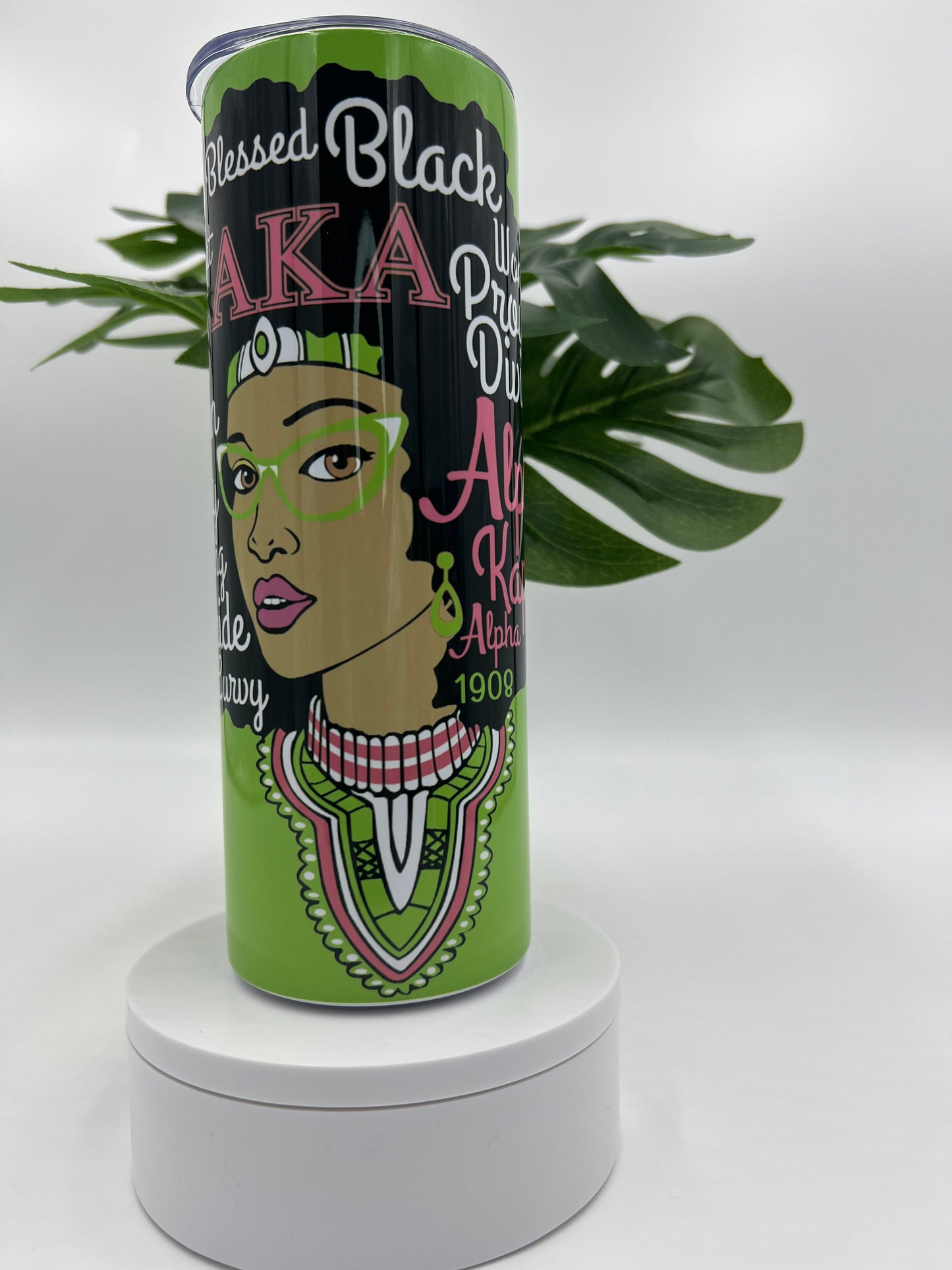 20 oz Skinny Tumbler - Alpha Kappa Alpha Afro Woman and 1908