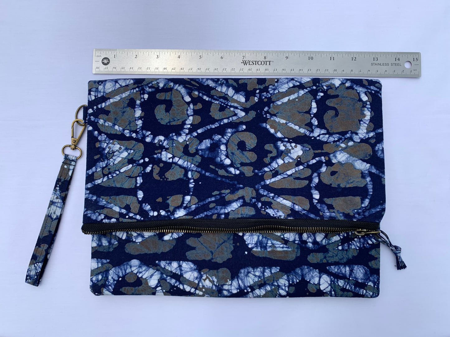 Navy Blue/White Batik Fold Over Clutch