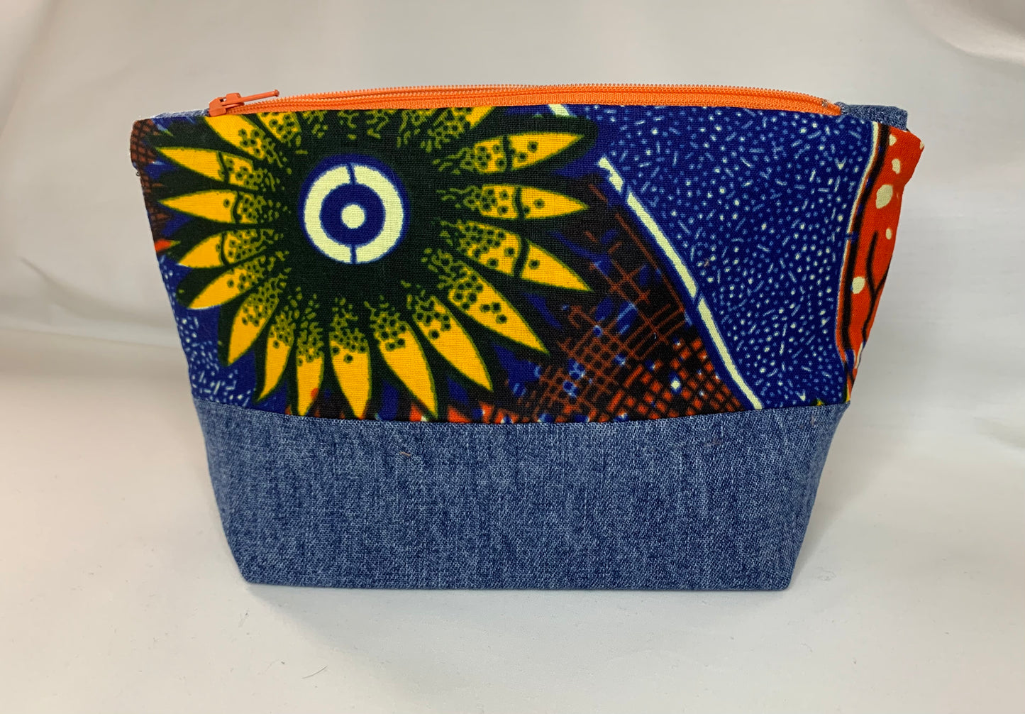 Ankara/Denim Cosmetic Bag